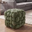 Pouf HWC-Q48, pouf ottoman rembourré à noeuds, velours (220 g/m2) 39 cm - vert