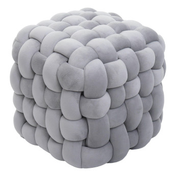 Pouf HWC-Q48, pouf ottoman rembourré à noeuds, velours (220 g/m2) 39 cm - gris foncé