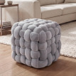 Pouf HWC-Q48, pouf ottoman rembourré à noeuds, velours (220 g/m2) 39 cm - gris foncé