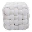 Pouf HWC-Q48, pouf ottomane rembourré à noeuds, velours (220 g/m2) 39 cm - beige