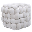 Pouf HWC-Q48, pouf ottomane rembourré à noeuds, velours (220 g/m2) 39 cm - beige