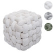 Pouf HWC-Q48, pouf ottomane rembourré à noeuds, velours (220 g/m2) 39 cm - beige