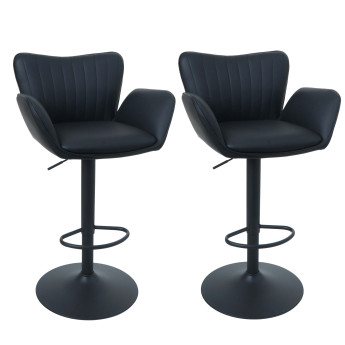 Lot de 2 tabourets de bar HWC-M67, tabourets pivotants avec accoudoirs et repose-pieds, en similicui