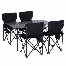 Ensemble de camping HWC-Q39, table et 4 chaises pliantes, chaises de péche pliables, métal et tissu