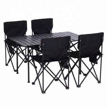 Ensemble de camping HWC-Q39, table et 4 chaises pliantes, chaises de péche pliables, métal et tissu