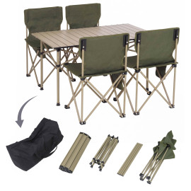 Ensemble de camping HWC-Q39, table et 4 chaises pliantes, chaises de péche pliables, métal et tissu