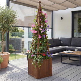 Jardiniére avec treillis HWC-Q18, bac à plantes avec treillis, jardiniére 168x40x40 cm - brun foncé