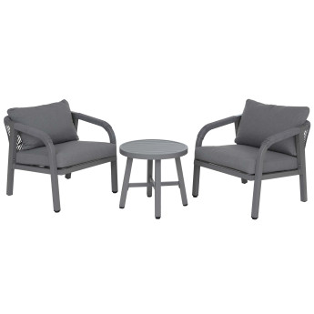 Ensemble de salon en aluminium HWC-P82, salon de jardin pour balcon comprenant une table et des chai