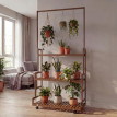 étagére à plantes en bambou HWC-Q33, étagére en escalier pour fleurs, tige avec 3 tablettes et roule