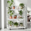 étagére à plantes en bambou HWC-Q33, étagére en escalier pour fleurs, 3 niveaux, roulettes, 105 x 90