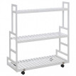 étagére à plantes en bambou HWC-Q33, étagére en escalier pour fleurs, 3 niveaux, roulettes, 105 x 90