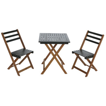 Ensemble HWC-P71, salon de jardin 2 chaises et table, bois d'acacia pliable - vert naturel