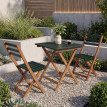 Ensemble HWC-P71, salon de jardin 2 chaises et table, bois d'acacia pliable - vert naturel