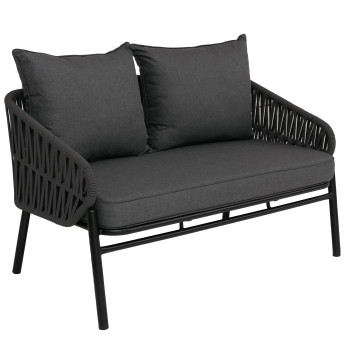 Banc de jardin en aluminium HWC-P90, canapé de jardin, banc d'extérieur, tressage en corde, tissu/te