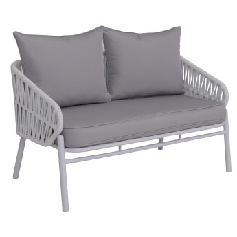 Banc de jardin en aluminium HWC-P90, canapé de jardin, banc d'extérieur, tressage en corde, tissu/te