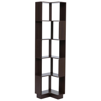 Bibliothéque d'angle HWC-P53, étagére d'angle, étagére murale, 5 niveaux, MDF mélaminé, 175 x 40 x 4