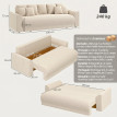 Canapé-lit Aurson 3 places convertible rangement velours côtelé Beige