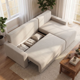 Canapé Erliel d angle convertible réversible avec rangement Beige