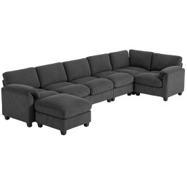 Canapé Montonot d'angle modulable en U velours côtelé gris foncé