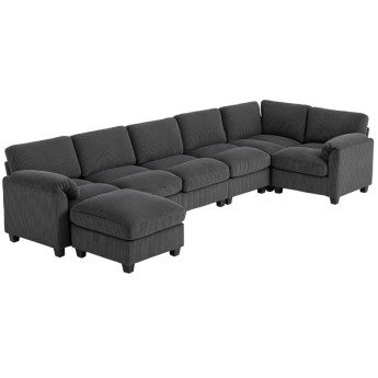 Canapé Montonot d'angle modulable en U velours côtelé gris foncé