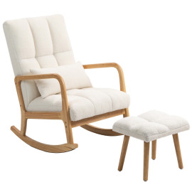 Auras fauteuil à bascule avec repose pieds en polaire blanc