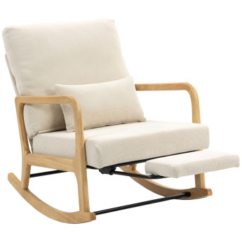 Fauteuil à bascule Erlroin velours inclinable repose-pieds crème