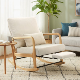 Fauteuil à bascule Erlroin velours inclinable repose-pieds crème