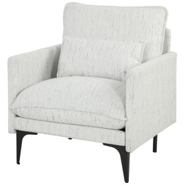 Fauteuil Aris salon rembourré tissu effet lin accoudoirs blanc