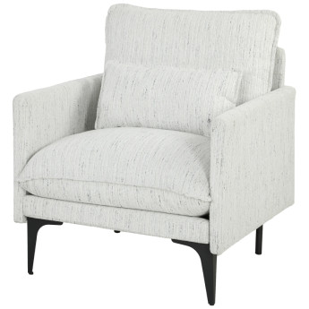 Fauteuil Aris salon rembourré tissu effet lin accoudoirs blanc