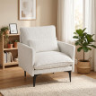 Fauteuil Aris salon rembourré tissu effet lin accoudoirs blanc