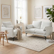 Fauteuil Aris salon rembourré tissu effet lin accoudoirs blanc