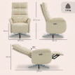 Fauteuil relax Zelonon électrique inclinable pivotant USB Type-C beige