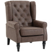 Olys Fauteuil Chambre Cuir PU Large Accoudoirs Pieds Bois Marron