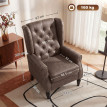 Olys Fauteuil Chambre Cuir PU Large Accoudoirs Pieds Bois Marron