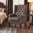 Olys Fauteuil Chambre Cuir PU Large Accoudoirs Pieds Bois Marron