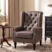 Olys Fauteuil Chambre Cuir PU Large Accoudoirs Pieds Bois Marron