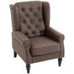 Olys Fauteuil Chambre Cuir PU Large Accoudoirs Pieds Bois Marron