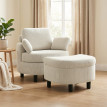 Fauteuil Perier relax avec pouf de rangement velours côtelé blanc crème