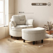 Fauteuil Perier relax avec pouf de rangement velours côtelé blanc crème
