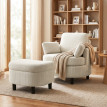 Fauteuil Perier relax avec pouf de rangement velours côtelé blanc crème