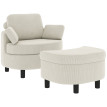Fauteuil Perier relax avec pouf de rangement velours côtelé blanc crème