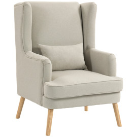 Fauteuil Falvik à oreilles aspect lin dossier haut beige