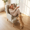 Fauteuil Falvik à oreilles aspect lin dossier haut beige