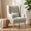 Fauteuil Falvik à oreilles aspect lin dossier haut beige
