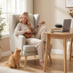 Fauteuil Falvik à oreilles aspect lin dossier haut beige