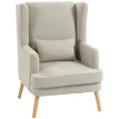Fauteuil Falvik à oreilles aspect lin dossier haut beige