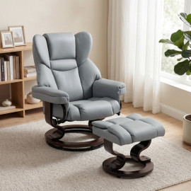 Fauteuil relax Isac pivotant inclinable avec repose pieds gris clair