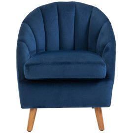 Fauteuil Montian velours rembourré pieds bois Bleu