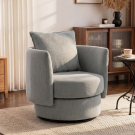 Fauteuil d'appoint Harinis pivotant 360 tissu effet lin gris clair