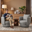 Fauteuil d'appoint Harinis pivotant 360 tissu effet lin gris clair